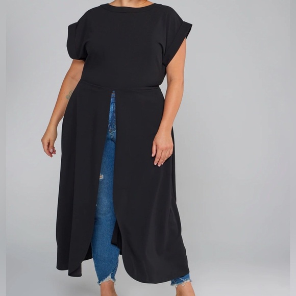 Fashion to Figure Split Front Black Knit Tunic Top NWT Bikercore Trendy layer - Picture 1 of 10